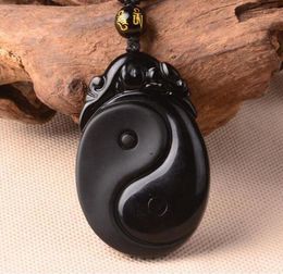 fine Jewellery Drop Shipping carving Chinese black A Natural Obsidian carved taiji black obsidian necklace pendant