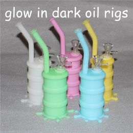 Popular Silicon Rigs Silicone Hookah Bongs Glow in dark silicon oil dab rigs with 14mm glass bowl free shipping