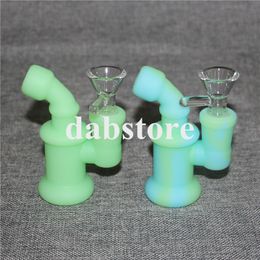 Glow in dark Mini bubbler bong water pipe dab oil rigs glass bongs silicone bong DHL