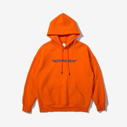 New Hoodies New Fashion Men Women Long Sleeve Plus Cashmere Hoodie Hip Hop Solid Color Loose Orange White Svitshot