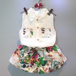 Baby girls outfits sleeveless shirts+floral shorts 2pcs children outfits kids boutiques clothing set girl summer suit