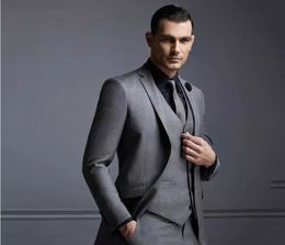 Handsome Dark Grey Men's Suit New Fashion Groom Suit Wedding Suits For Men Slim Fit Groom Tuxedos For ManJacket Vest Pa293o