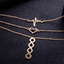 Multi-layer Necklace Electrocardiogram Collar Lucky 8 Tassel Chain Necklace