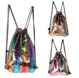 Hot sale Mermaid Sequins Drawstring Shoulder Bag Reversible Sequin Backpack Glittering Dance Bag Shopping Travel Sports Gym Bags
