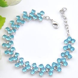 New Fashion Special Ocean Blue Topaz Cubic Zirconia Women Wedding Silver Chain Bracelets Party Jewellery Free Shipping