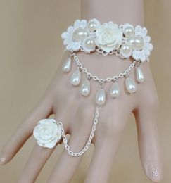 Hot style Bride Korean version of female wedding dress accessories princess girl white rose pearl lace bracelet band ring fashion classic el