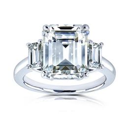 1CT/2CT/3CT White Gold Three Emerald Cut Fashion Moissanite Ring With Certificate