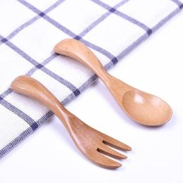 Fashion Children Cutlery Set Schima Wooden Spoon Forks Tableware Portable Cute Travel Kids Dinnerware Set ZA6291