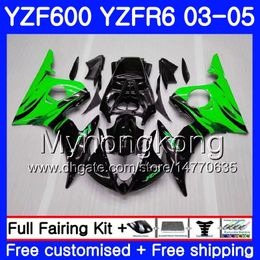 Body For YAMAHA YZF600 YZF R6 03 04 05 YZFR6 03 Bodywork 228HM.20 YZF 600 R 6 YZF-600 YZF-R6 Green flames hot 2003 2004 2005 Fairings Kit