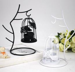 Branches Cage à Oiseaux Bougeoir Fer Bougeoir Ornements Blanc Noir Bougeoirs Décoration De La Maison Romantique Dîner De Mariage Décor