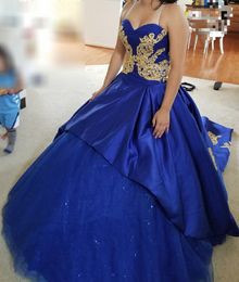 2019 New Stunning Royal Blue Puffy Ball Gown Quinceanera Dresses Crystals For 15 Years Sweet 16 Plus Size Pageant Prom Party Gown QC1071