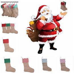 12*18inch high quality canvas Christmas stocking gift bags canvas Christmas Xmas stocking Large Size Plain Burlap decorative socks bag mk861