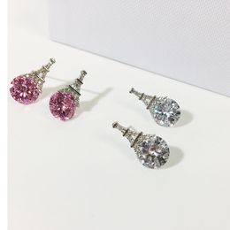 Romantic France Eiffel Tower Paris Temperament Diamond Stud Earrings Sterling Silver 925 Gift Cute Small Earings