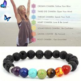 Yoga Bracelets Black Natural Lava 7 Chakra Healing Balance 8 mm Beads Bracelet For Men Women Prayer Stones Jewelry GGA1217