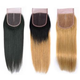 100% Virgin Human Hair Straight Natural Colour #27 #1B/27 Ombre Colour Straight Middle Part Lace Closure Only 130% Density Sale By Piece