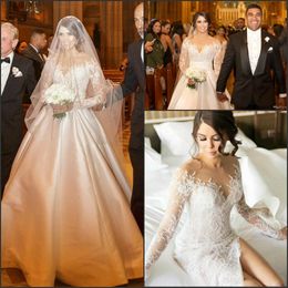 Gonna oversize alla moda Araba Plus Size Abiti da sposa Gonna staccabile Pizzo Split Arabia Saudita Stile country Vestido de novia Abito da sposa formale