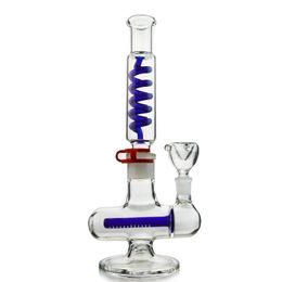 Smoking Pipes Green Blue Straight Tube Bong With Freezable Coil Inline Perc Build A Glass Water Pipe Inverted T Bubbler Dab Oil Rig ILL06-07Q240515