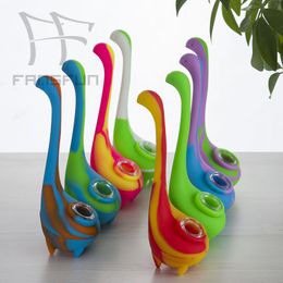 Water Duck Silicon Water Pipe With Glass Bowl Flexible Smoking Pipe Good Grade Silicon Free Shipping-FANSFUN