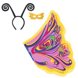 -Belles filles cosplay costumes jaunes ailes de papillons colorés + masque + bandeau papillon elfe cosplay cape en mousseline de soie cadeaux légers