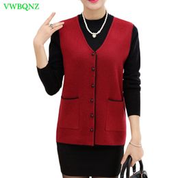 Plus size Middle-aged women Knitted Vest Spring Autumn New Loose V-neck Sweater Vests coat Female Fashion Cardigan coat 5XL A769