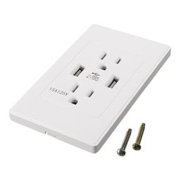 US Plug Type 110V Dual USB Charger Adapter Wall Socket Electric Power Outlet Panel Plate White