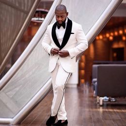 2018 White Black Shawl Lapel Men Suits Wedding Suit For Men Blazer Slim Fit Formal Custom Made Groom Prom Best Man Tuxedos Jacket+Pants