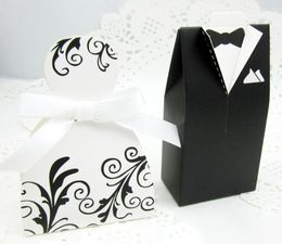100pcs Bride and Groom Candy Boxes DRESS & TUXEDO Wedding Pattern Gift Box Christmas Anniversary Party Favors