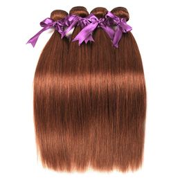 Straight Coloured Hair Bundles Brazilian Virgin Straight Hair Pure Colour #33 Dark Auburn 4 Bundles Human Hair Weaves Extension 10-24 Inch