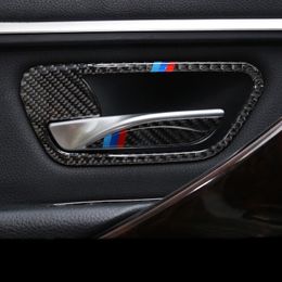 Carbon Fibre Car Sticker Interior Door Handle Cover Trim Door Bowl Stickers Decals Strips For BMW 3 4 Series 3GT F30 F31 F32 F34 Styling accessories