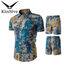 Brand Summer Tracksuit Men Shirts and Sets 2018 New Fashion Print Short Sleeve T Shirt Beach Shorts Two Piece Sweat Suit
