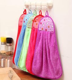 Hanging Hand Towels Handkerchief Suction Water Thickening Coral Velvet Bathroom Kitchen Rag Thick Towel Candy Colours home textiles