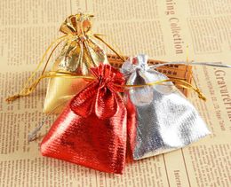 100pcs/lot 5*7cm 7*9 9*12 10*15 13*18 15*20 17*23 20*30cm Drawstring Gift Bag Gold Silver Jewellery Gift Bags Red Packaging Pouch