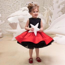 Two Piece of Little Grils Party Dresses Black Lace Top and Red Satin Skirt Cute Kids Formal Wear Birthday Dress Girl's Pageant Dresses