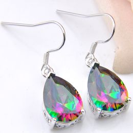 6 Pairs Luckyshine Bright Drop Rainbow Fire Mystic Topaz Gems 925 Sterling Silver Plated Drop Earrings Russia Canada Drop Earrings Jewellery