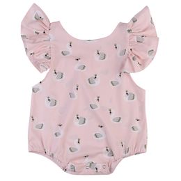 2018 Summer Newborn Baby Clothes Kids boutique Clothing Baby Girl Romper Infant Toddler Pink Swan Printing Romper Jumpsuit Clothes Outfits