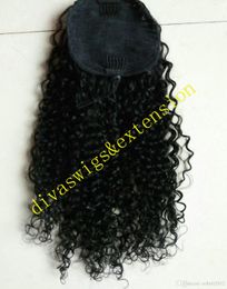 New Arrive Brazilian Human Virgin Remy Kinky Curly Ponytail Hair Extensions Clip Ins Natral Black Colour 140g one bundle