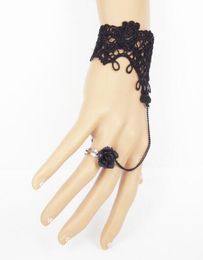 Hot style America and Europe pop queen aristocratic temperament bracelet black lace bracelet with ring fashion classic elegant rose