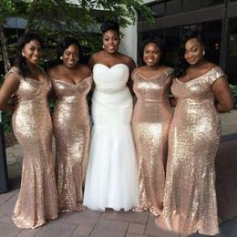 2018 Rose Gold Bridesmaid Dresses Plus Size Off Shoulder Neckline Mermaid Long Shiny Sequined Fabric Maid of Honour Dresses Custom Made Size