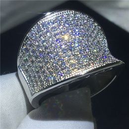 Vintage Big ring 925 Sterling silver Pave settting 132pcs 5A zircon Cz Engagement wedding band rings for women Bridal Jewelry