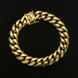 Mens bracelets Stainless Steel Bracelet Link Chains Width 8mm 10mm 12mm 14mm 23cm Yellow Gold Plated Steel Cuban Bracelet For Men Hip Hop