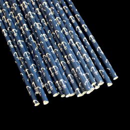 White Anchor Navy Paper Straws Marine Wedding Kids Birthday Baby Shower Party Decoration ZA6727244e