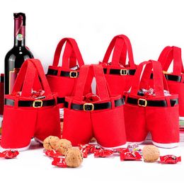 Noel Baba Pantolon Tote Çanta Şeker Çantası Noel Dekorasyon Düğün Şeker Depolama Kepçesi Taşınabilir Şarap Sepet