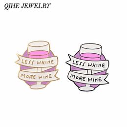 Wine pins Pink Banner Brooches Wine glass lapel Brooches for women Funny quote Jewellery Gift Girls Lover Fresh accessories