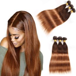 Ombre Human Hair Extensions Brazilian Peruvian Malaysian Straight Two Tone Brown Blonde 4/30# Ombre Hair Weave 3 Bundles