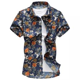 Summer Men Plus Size Shirt Nightclub Flower High-quality Short Sleeved Tuxedo Shirts M-7XL