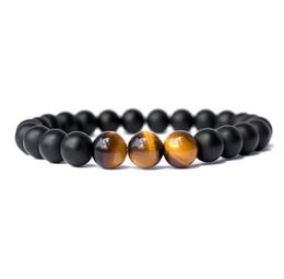 JLN Matt Onyx Tiger Eye Howlite Bracelet Genuine Energy Power Beads Stone Black Matte Agate Stretch Bead Couple Bracelets For Men Women Jewellery