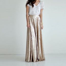 Champagne Shiny Sequined Long Skirts For Bridesmaid To Wedding Zipper A-line Elegant Skirt Women 2018 Custom Made Saia Faldas