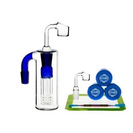 REANICE hookah Ash Catcher 14.5mm joint Bong Glass Pipe Filter bong bowls with Multi pipeline element blue
