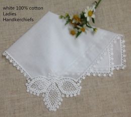 Set of 12 Fashion wedding Bridal Handkerchief white Cotton lace edging Ladies Hankies Hanky for Bridal Gifts