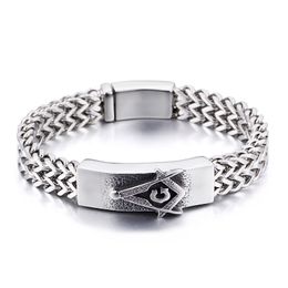 KB80103-BD Holiday XMAS Gifts Mens gifts 8.66'' 15mm Silver Pure Stainless Steel religion Freemasonry LOGO ID Bracelet Figaro Chain Bangle